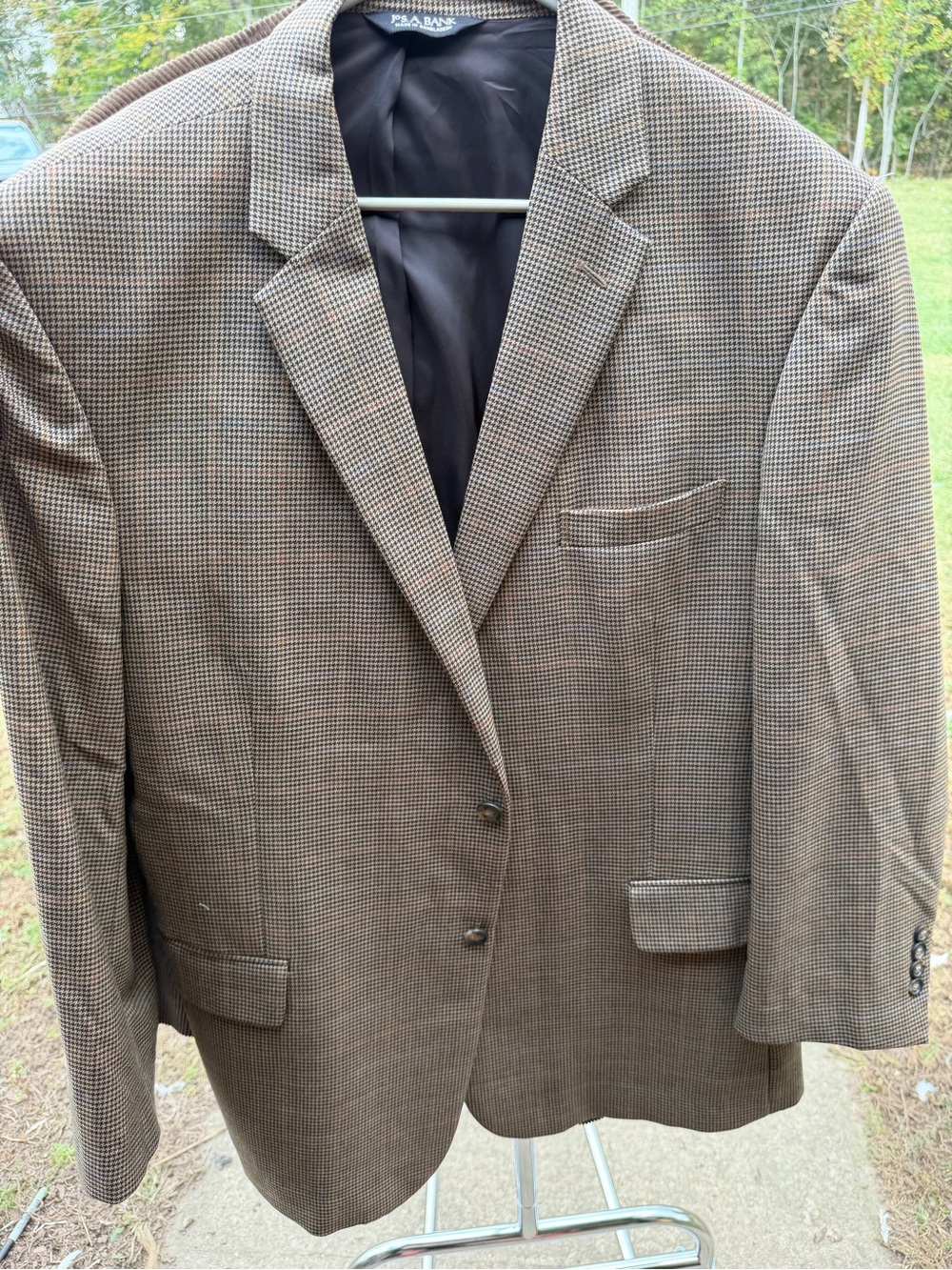 Jos. A. Bank Blazer Mens 48R Brown 100% Wool Houndstooth Check Tweed tailor Fit